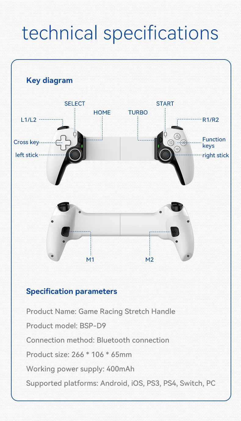 BSP D9 Wireless Handle For Switch Game Bluetooth Stretching Joystick For PS3 PS4 Android IOS Gamepad