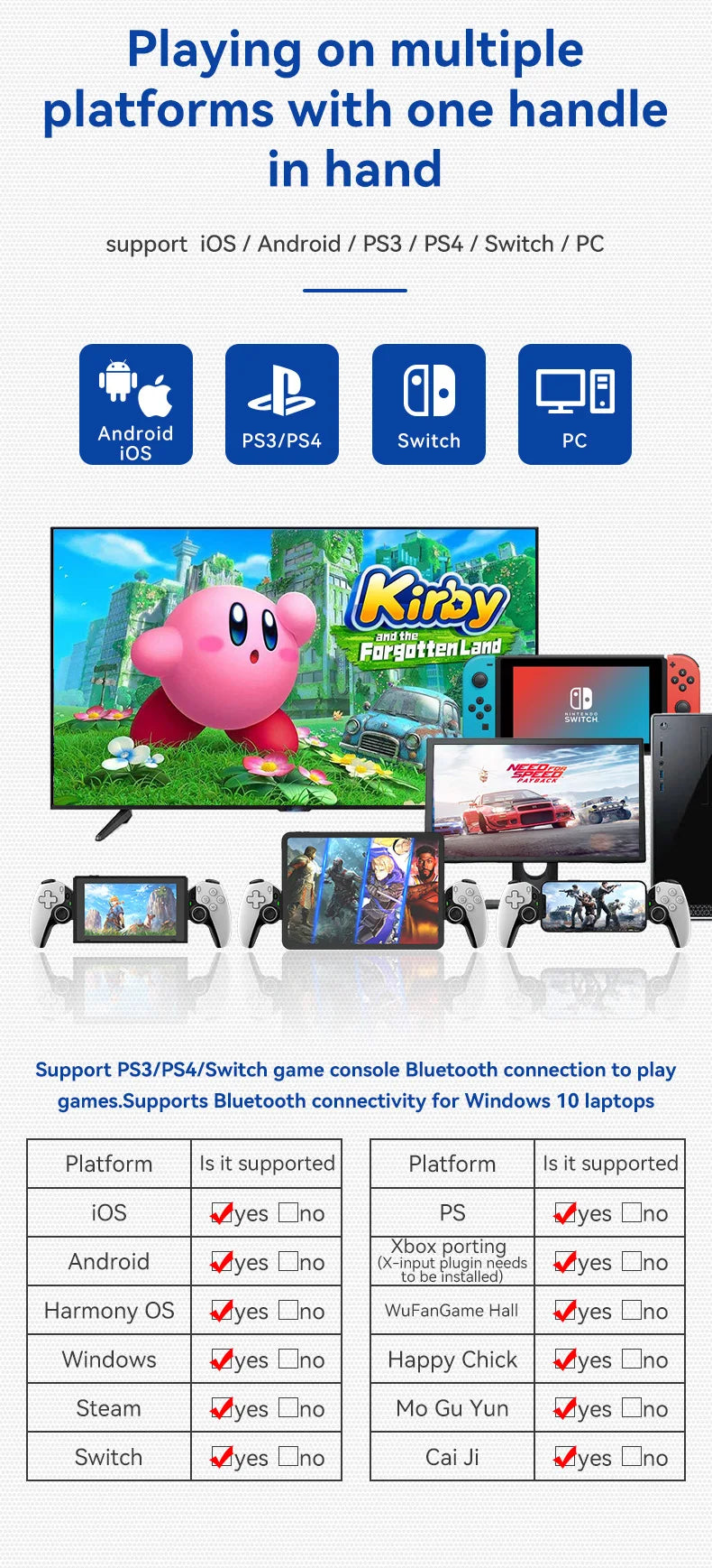 BSP D9 Wireless Handle For Switch Game Bluetooth Stretching Joystick For PS3 PS4 Android IOS Gamepad