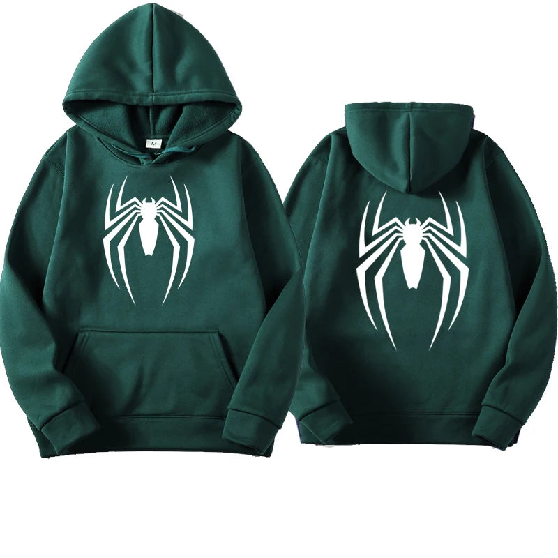 Outfits 2025 👕Men’s Hoodie with Spider Print – Street Fashion Sweatshirt, Casual Loose Fleece for Ladies & Men (2025)
