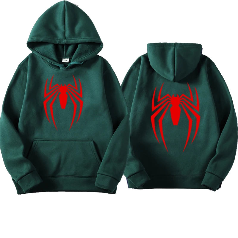 Outfits 2025 👕Men’s Hoodie with Spider Print – Street Fashion Sweatshirt, Casual Loose Fleece for Ladies & Men (2025)