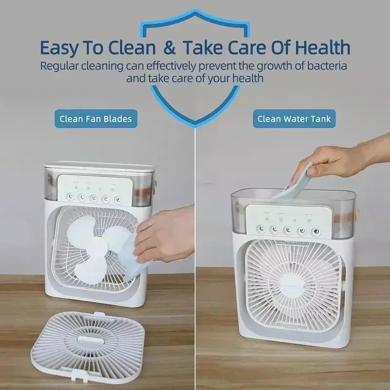 Hot Sale 🎁3-in-1 Mini Fan Air Conditioner – Portable Cooler, Humidifier & LED Night Light