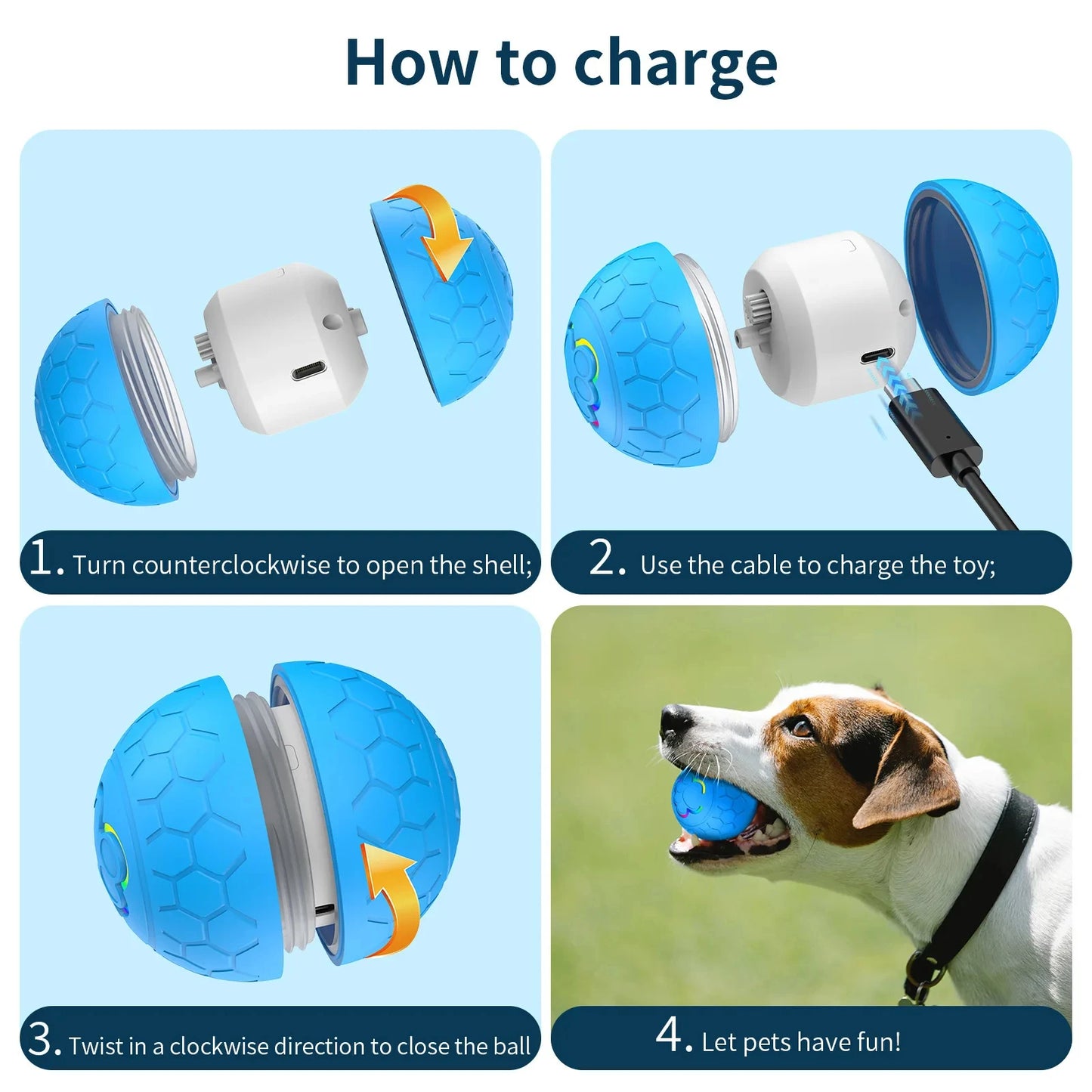 USB Smart Rolling Pet Toy Ball with RGB Lights – For Dogs & Cats