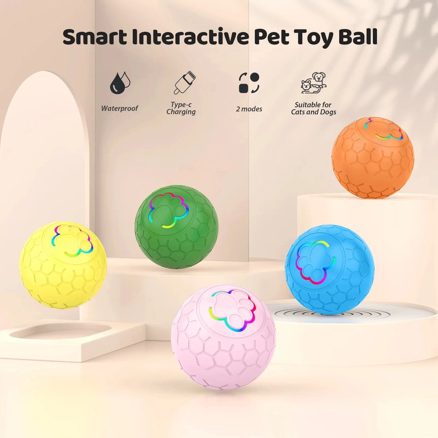 USB Smart Rolling Pet Toy Ball with RGB Lights – For Dogs & Cats